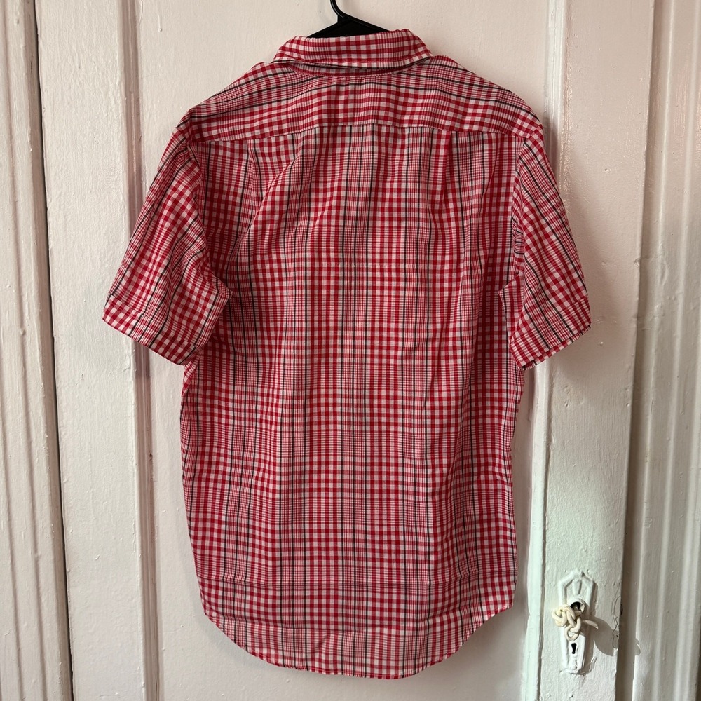 Vintage 70s‎ Short Sleeves Plaid Shirt Elevated Basics Red Dagger Collar Cotton - Picture 7 of 8